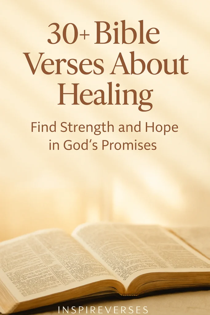 Open Bible in warm sunlight with soft golden tones, symbolizing comfort and healing — Bible verses about healing image by Inspire Verses