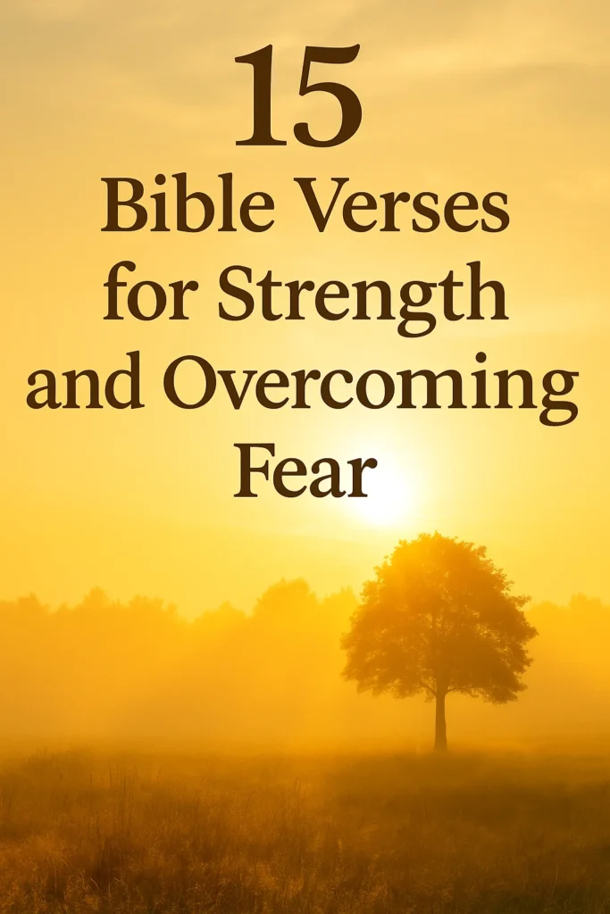 Golden sunlight shining through soft clouds over a peaceful landscape with warm tones, symbolizing courage, faith, and divine strength — from the blog post “Bible Verses for Strength and Overcoming Fear.”