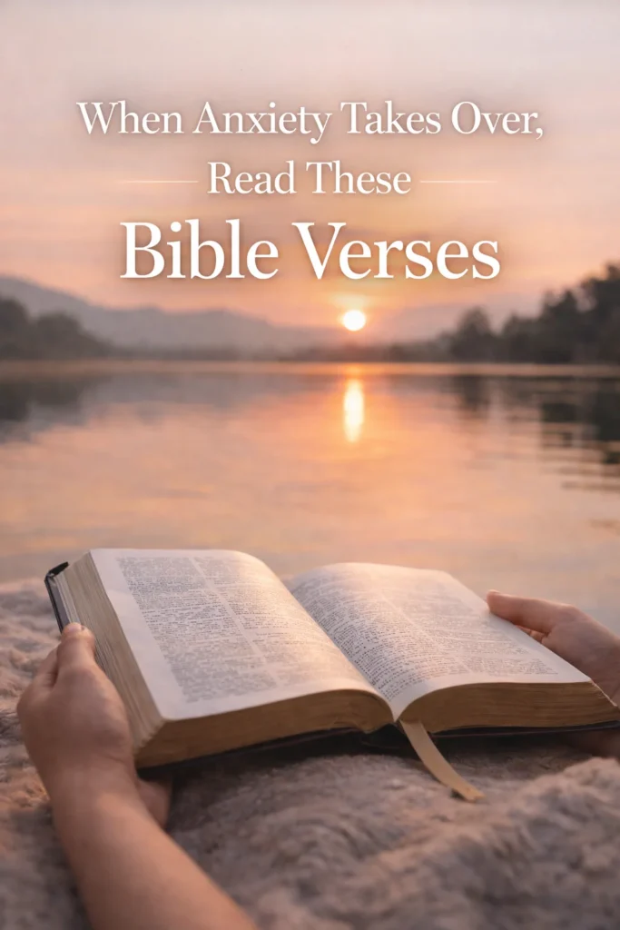 Open Bible at sunset symbolizing God’s Word for anxiety and fear and finding peace through scripture