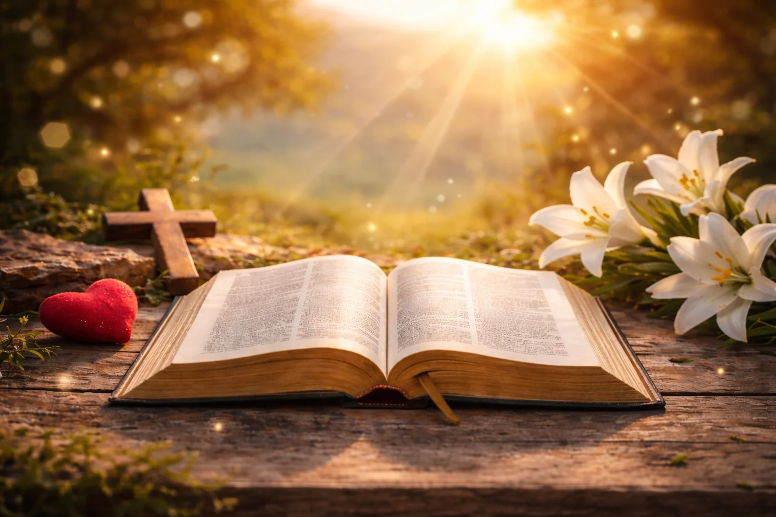 Open Bible with sunlight representing guidance, faith, strength and hope in every life situation bible verses