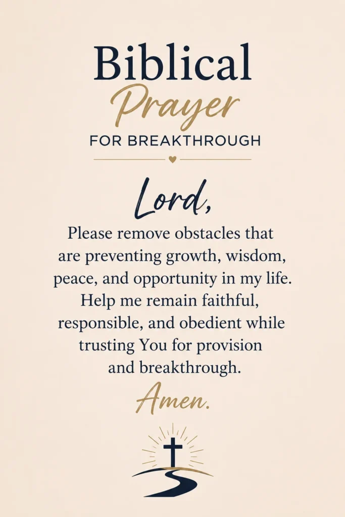 Minimal Christian Pinterest pin featuring a biblical prayer for breakthrough with soft neutral background and faith-inspired design elements.