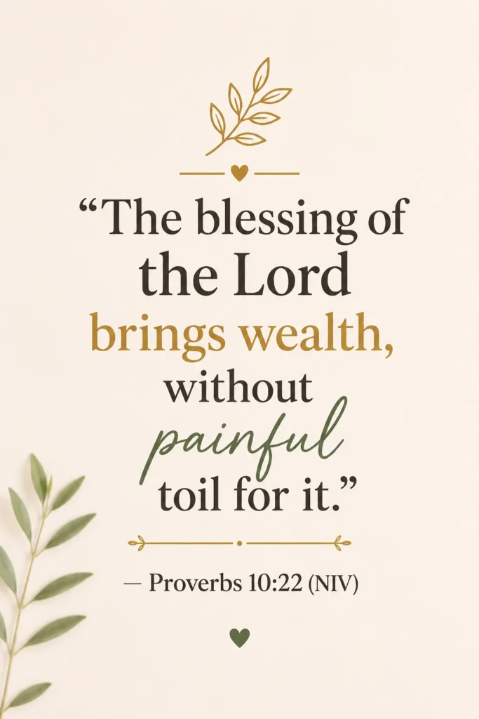 Minimal Christian Pinterest pin featuring Proverbs 10:22 with soft neutral background and elegant typography about God’s blessings, wealth, and biblical prosperity.