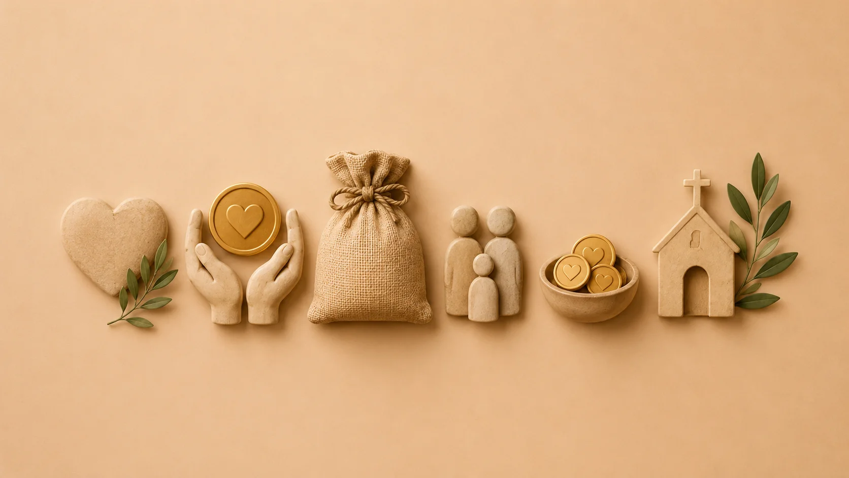 Minimal Christian featured image with heart, helping hands holding a coin, money bag, family, offering bowl, and church symbolizing Bible Verses on Giving Money, generosity, giving, stewardship, compassion, and biblical financial principles.