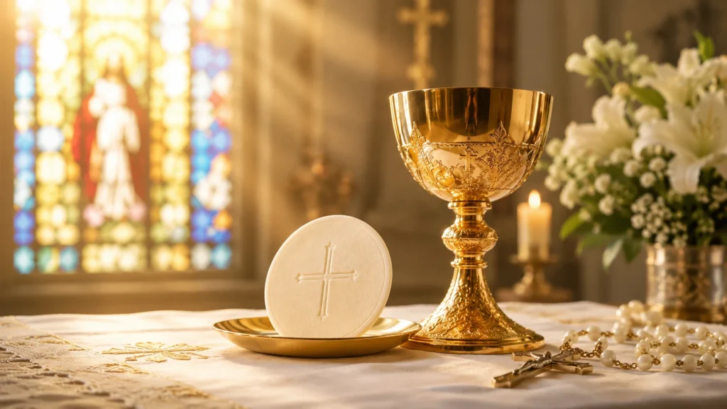 Catholic prayers for First Holy Communion prayer card