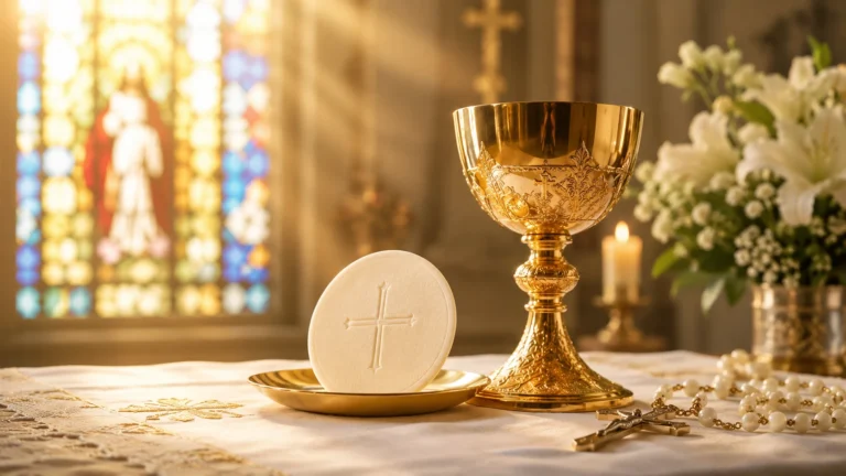 Catholic prayers for First Holy Communion prayer card